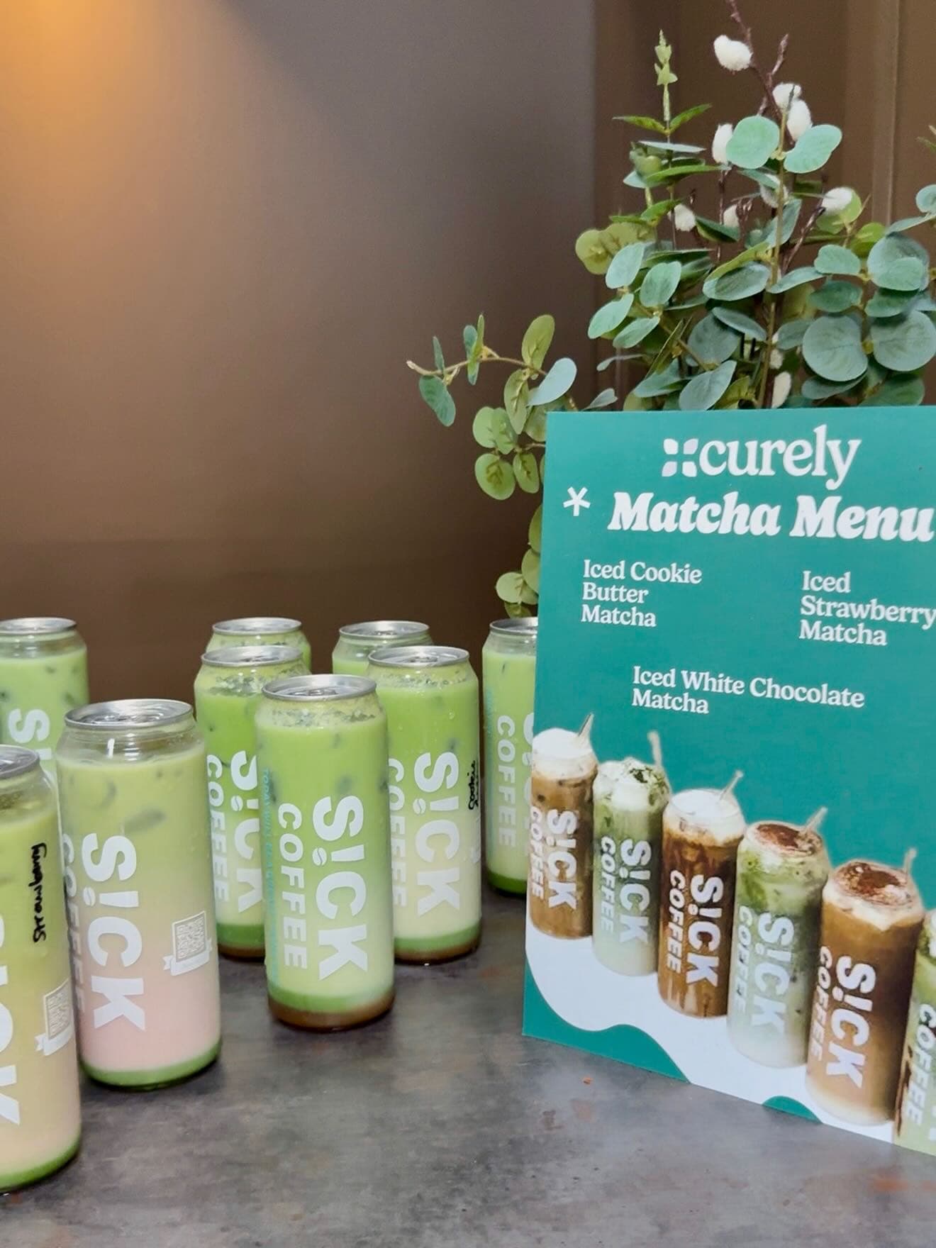 Matcha menu and iced drinks by Curely
